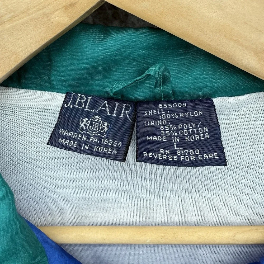 John Blair Green White Blue Men's L Nylon Windbreaker Jacket VTG 90s Color Block